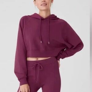 ALO Yoga Merlot Maroon Deep Wild Berry Wine Cropped Hoodie Double Take